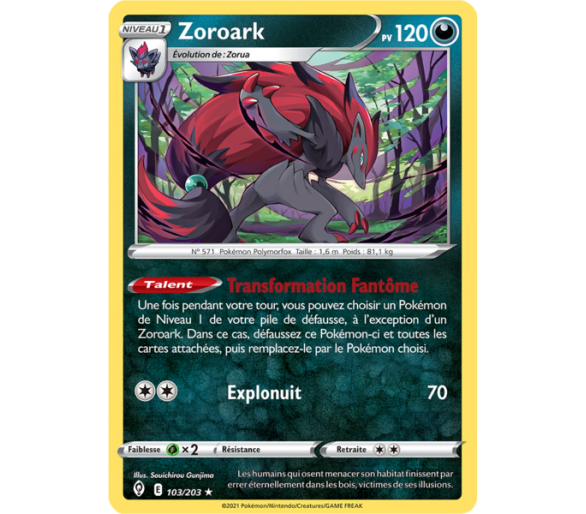 Zoroark Pv 120 103/203 - Carte Rare Reverse - Épée et Bouclier - Évolution Céleste