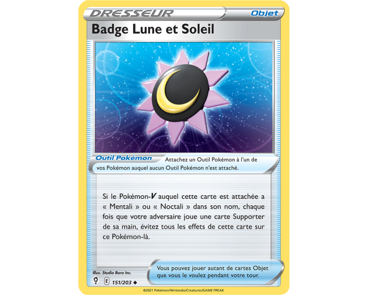 Objet - Badge Lune et Soleil 151/203 - Carte Peu Commune - Épée et Bouclier - Évolution Céleste