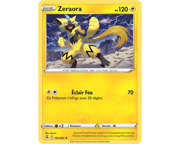 Zeraora Pv 120 102/264 - Carte Rare Reverse - Épée et Bouclier - Poing de Fusion