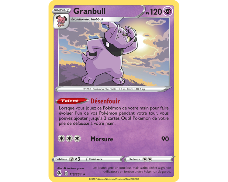 Granbull Pv 120 116/264 - Carte Rare Reverse - Épée et Bouclier - Poing de Fusion