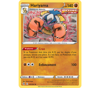 Hariyama Pv 140 143/264 - Carte Peu Commune - Épée et Bouclier - Poing de Fusion