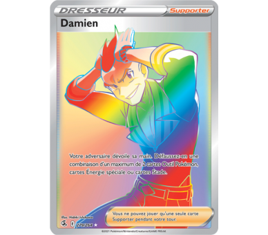 Damien - 279/264 - Carte Secrète Arc en Ciel - Épée et Bouclier - Poing de Fusion
