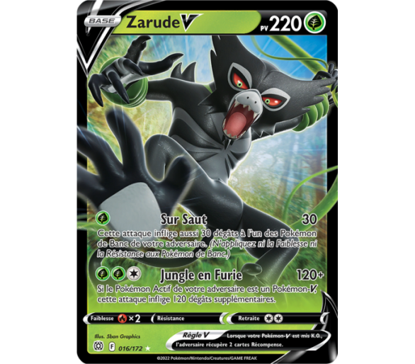 Zarude-V Pv 220 16/172 - Carte Ultra Rare - Épée et Bouclier - Stars Étincelantes