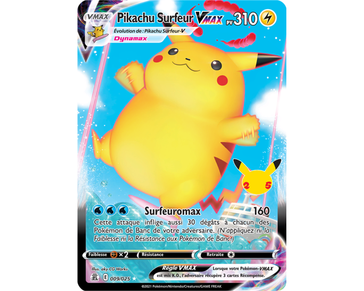 Pikachu Surfeur-VMAX Pv 310 009/025 - Carte Ultra Rare Full Art - Épée et Bouclier - Célébrations 25 ans
