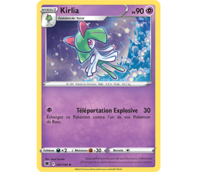 Kirlia Pv 90 - 61/189 - Carte Peu Commune - Épée et Bouclier - Astres Radieux