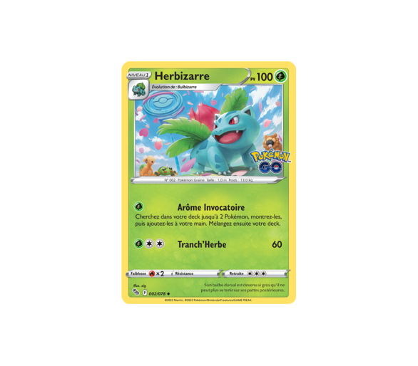Herbizarre Pv 100 - 002/078 - Carte Commune - Épée et Bouclier - Pokémon GO