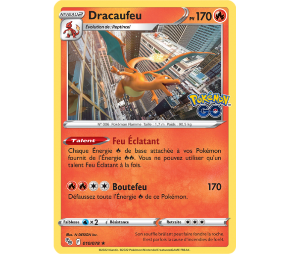 Dracaufeu Pv 170 - 010/078 - Carte Rare Holographique - Épée et Bouclier - Pokémon GO