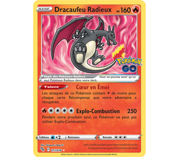 Dracaufeu Radieux Pv 160 - 011/078 - Carte Rare - Épée et Bouclier - Pokémon GO
