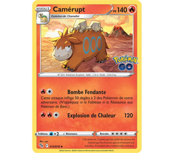 Camérupt Pv 140 - 014/078 - Carte Peu Commune - Épée et Bouclier - Pokémon GO