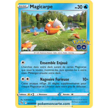 Magicarpe Pv 30 - 021/078 - Carte Commune Reverse - Épée et Bouclier - Pokémon GO