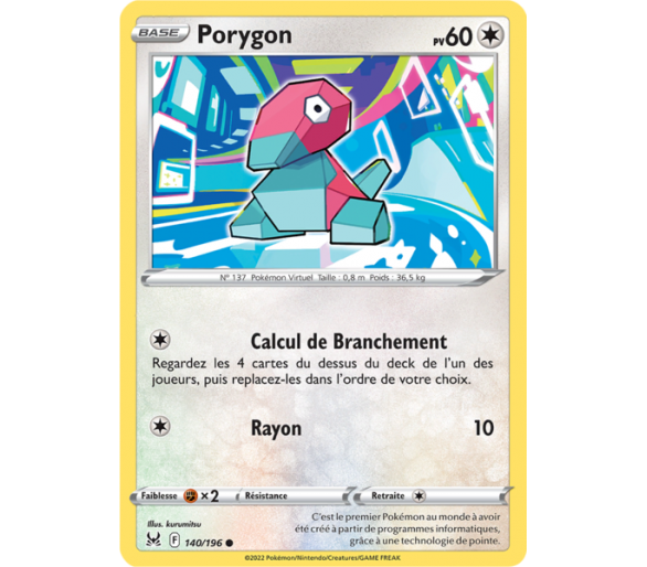 Porygon Pv 60 - 140/196 - Carte Commune - Épée et Bouclier - Origine Perdue