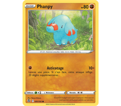 Phanpy Pv 80 091/195 - Carte Commune - Épée et Bouclier - Tempête Argentée